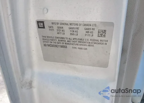 2012 Chevrolet Impala Ltz from USA, damaged, VIN 2G1WC5E35C1196553